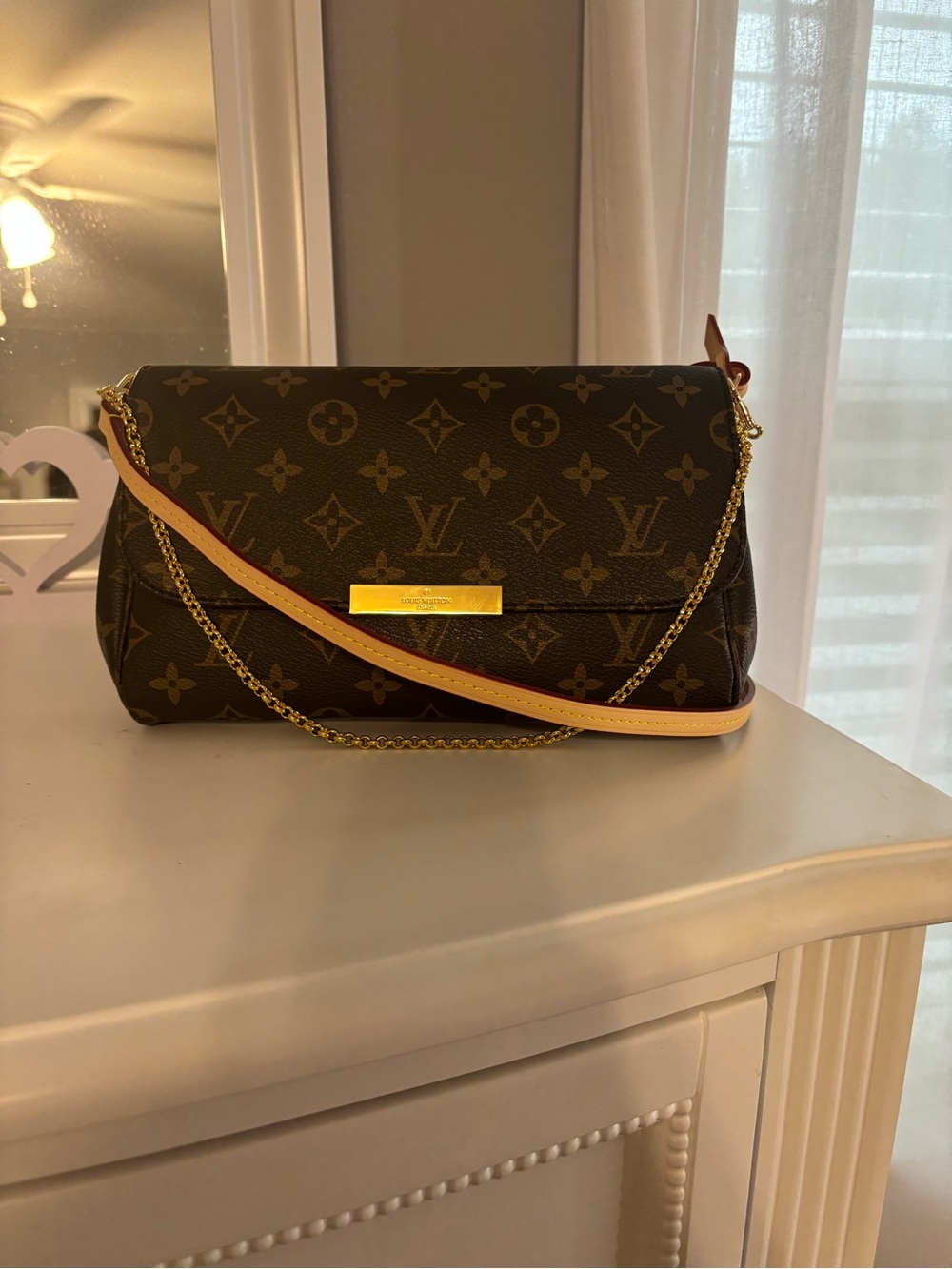 Louis Vuitton Monogram Shoulder Bag with Gold Hardware and Tan Strap